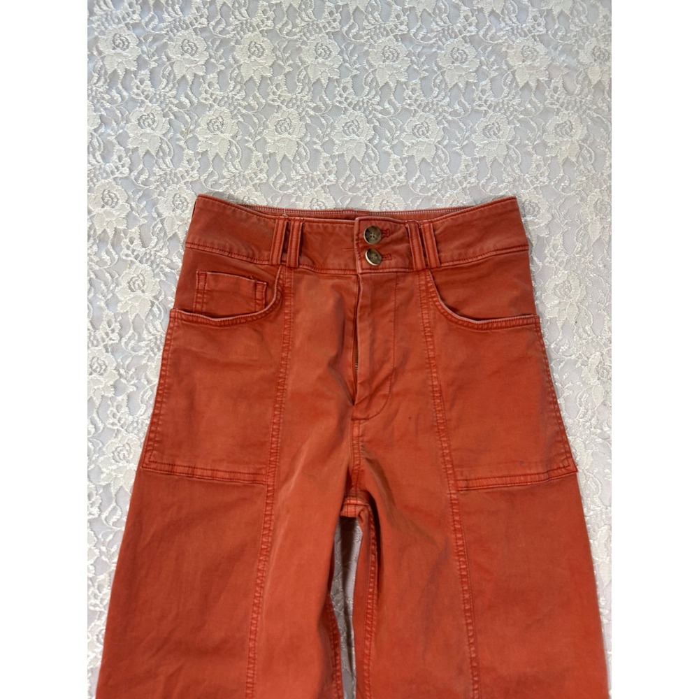 Pilcro Anthropologie Rust Orange Wide Leg High Rise Utility Pant 26 Fall Boho - Picture 7 of 10